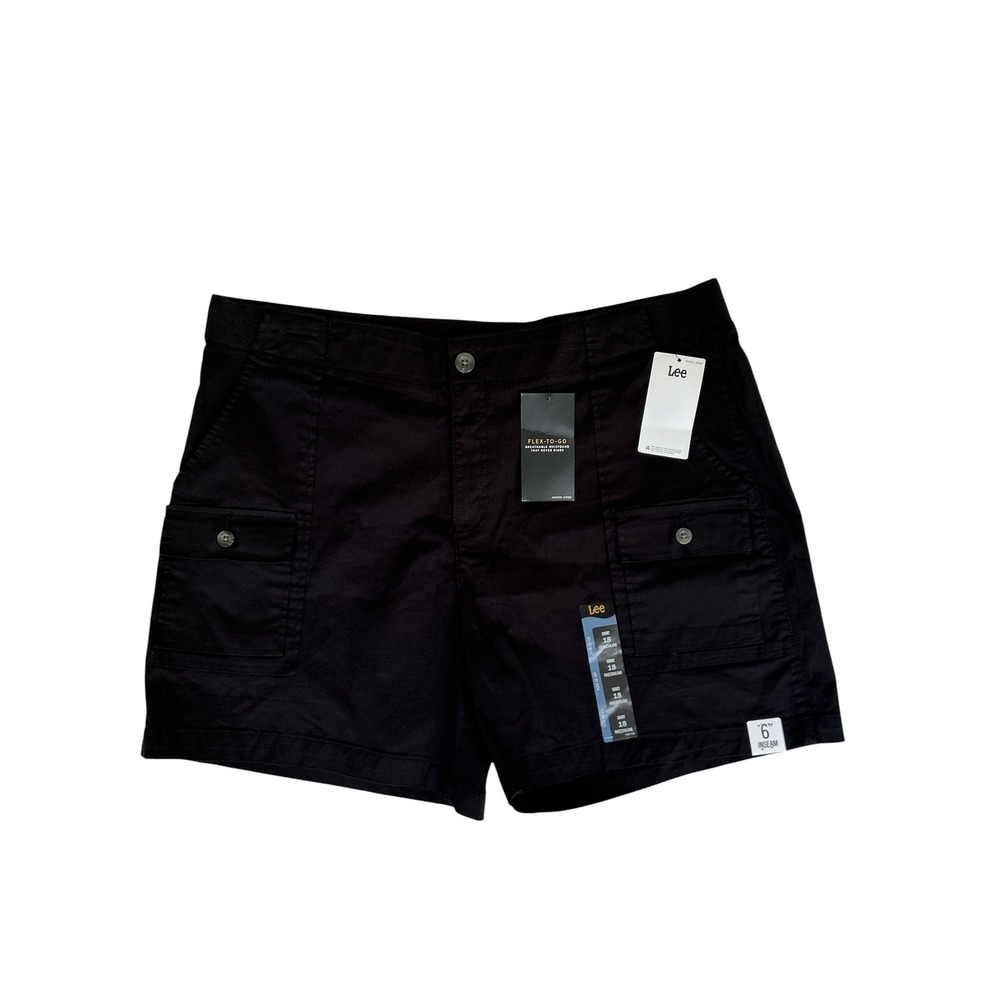 Lee Flex-To-Go Womens Black Cargo Shorts Mid Rise‎ 112329123 Size 18M NWT